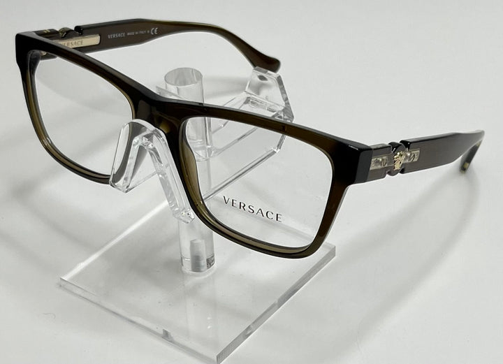 Side view of Versace MOD 3303 frame showing Medusa temple detail and acetate finish