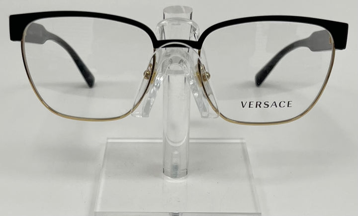 Front view of Versace MOD 1264 men's eyeglasses in black and gold, size 54-18-140