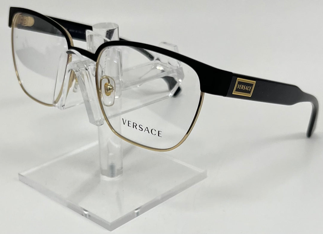 Versace MOD 1264 men's eyeglasses in black and gold with original demo lenses – side view