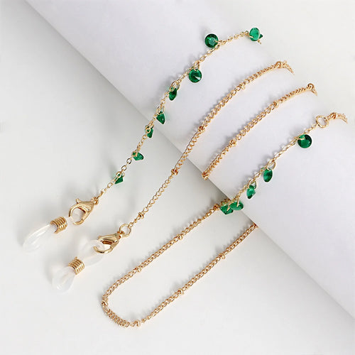 Cordón para gafas de cristal verde/con perlas