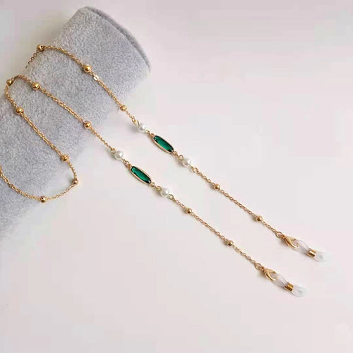 Cordón para gafas de cristal verde/con perlas