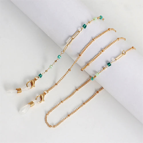 Cordón para gafas de cristal verde/con perlas