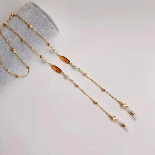 Cordón para gafas de cristal verde/con perlas