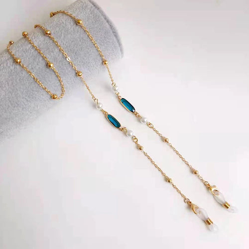 Cordón para gafas de cristal verde/con perlas