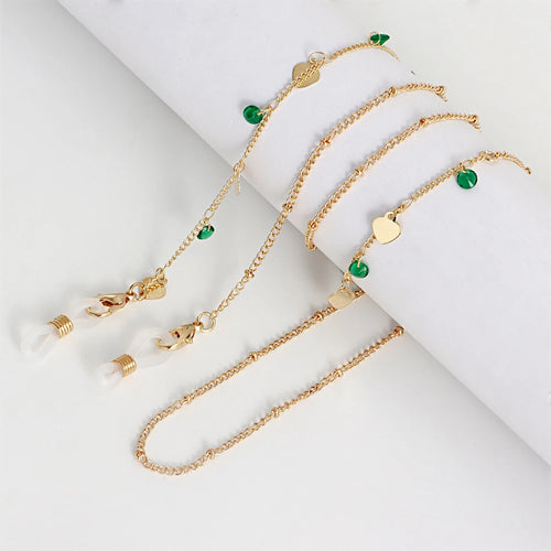 Cordón para gafas de cristal verde/con perlas