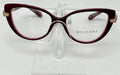 Bulgari eyeglasses on a clear stand against a white background