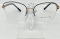 Bulgari eyeglasses on a clear stand against a white background