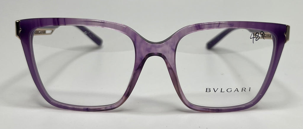 Purple Bvlgari eyeglasses on a white background