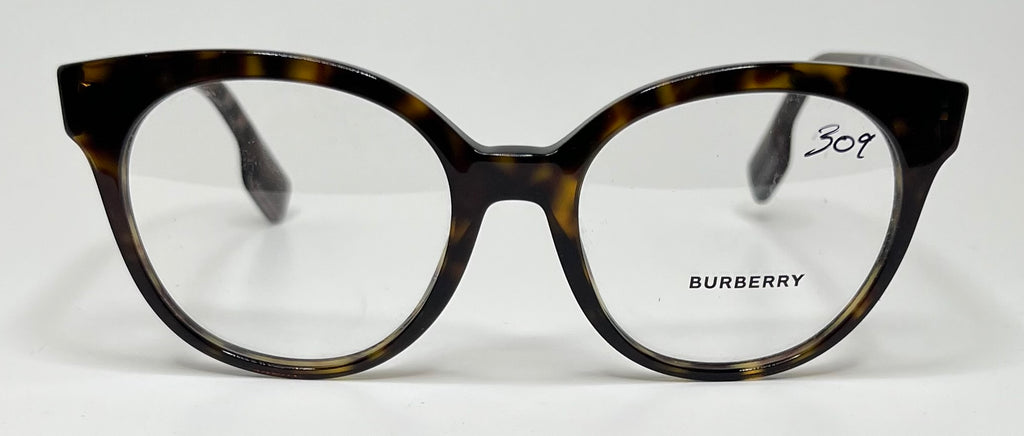 Tortoiseshell Burberry eyeglasses on a white background