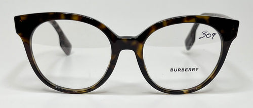 Tortoiseshell Burberry eyeglasses on a white background