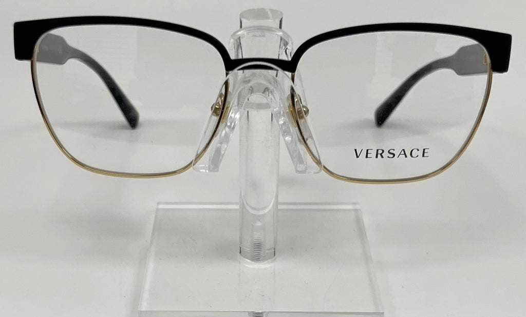 Front view of Versace MOD 1264 men's eyeglasses in black and gold, size 54-18-140