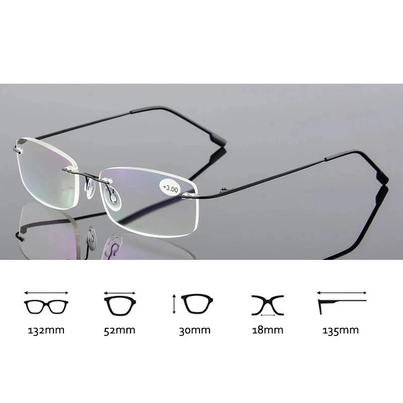 Blue Light Ultralight TR90 Memory Titanium Rimless Readers